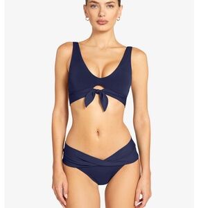 NWT Robin Piccone Ava Twist Front Bikini Bottom, Navy, Size Large